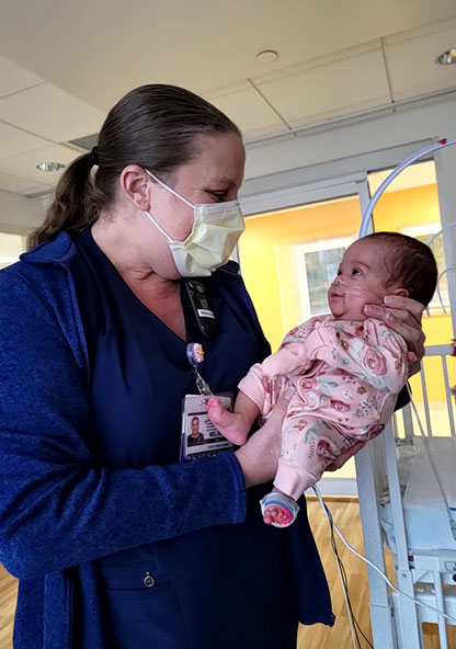 Ariyah and NICU nurse on day going home from CHRISTUS Children's hospital