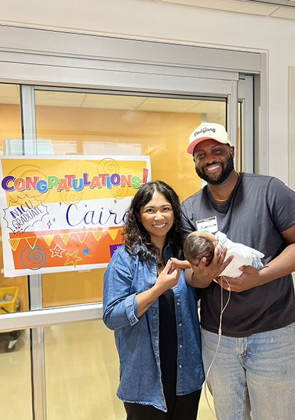 Darlene and Cedaz Gibbs holding their baby, Cairo, after he was discharged from the NICU at CHRISTUS Children's.