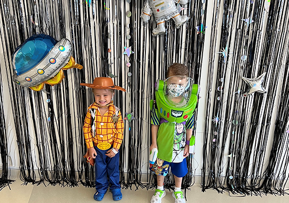 Lane and his friend Sawyer dressed up as Woody and Buzz