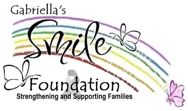 The logo for Gabriella's Smile Foundation is a rainbow with butterflies