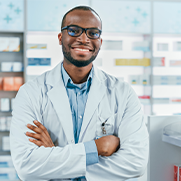 An African-American physician smiling