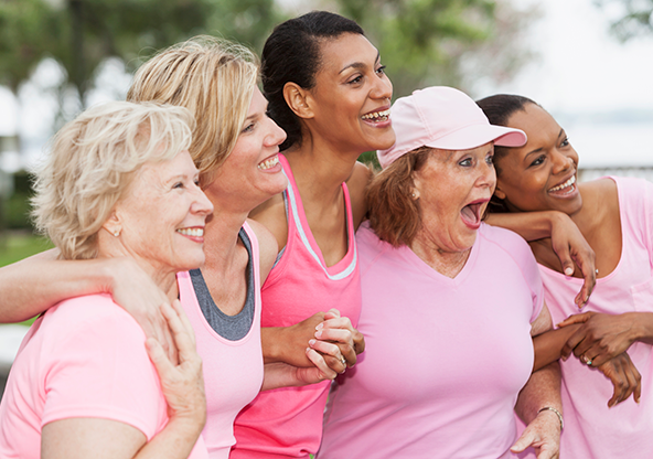 Group of women celebrating breast cancer awareness