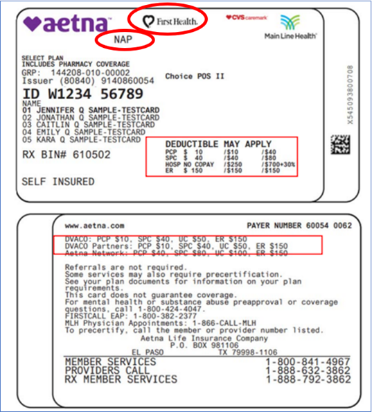 AETNA ID card front and back